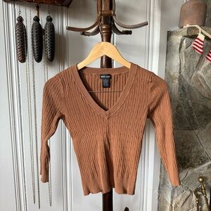 Y2K Wet Seal Brown Cable Knit V Neck 3/4 Sleeves Small